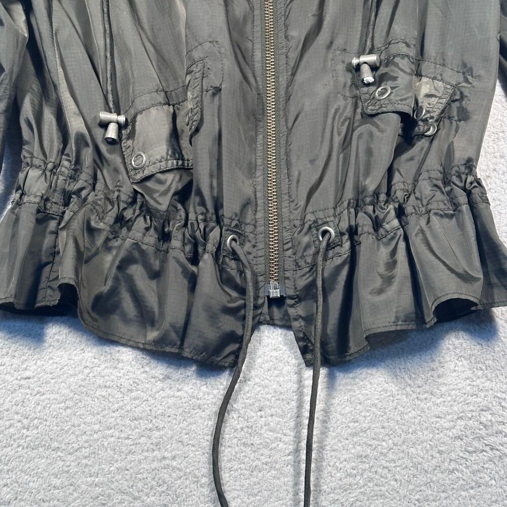 Free People‎ Peplum Windbreaker Jacket Womens XS Olive Green Ripstop Hooded - Picture 4 of 14
